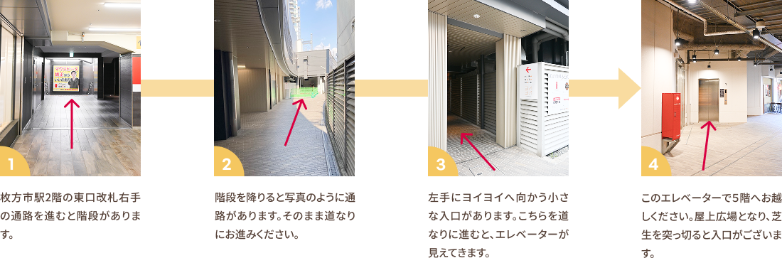 屋外エレベーターを使用するルート