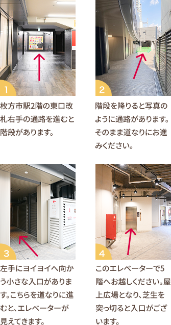 屋外エレベーターを使用するルート
